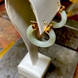 Genuine Jade Hoops with 10k Yellow Gold Clasps